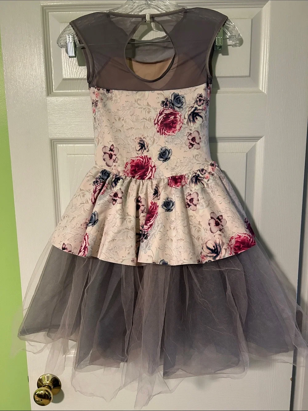 Weissman Floral Pink Gray Girls Dance Costume